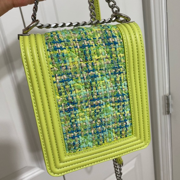 Nub tweed green  faux leather shoulder & cross body bag - Picture 4 of 8